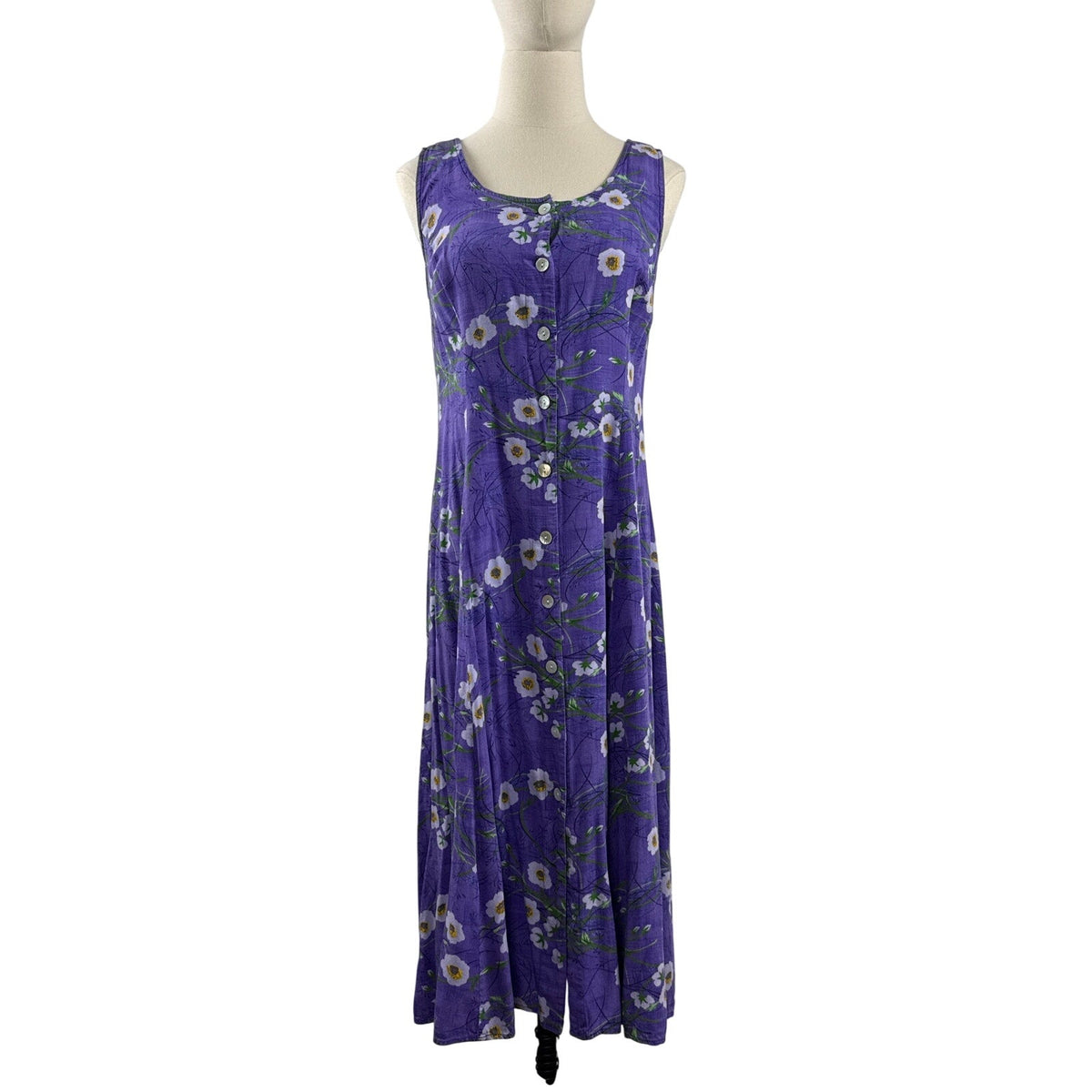 Vintage 90s BFA Classics Purple Rayon Button Front Midi Dress Women's Small