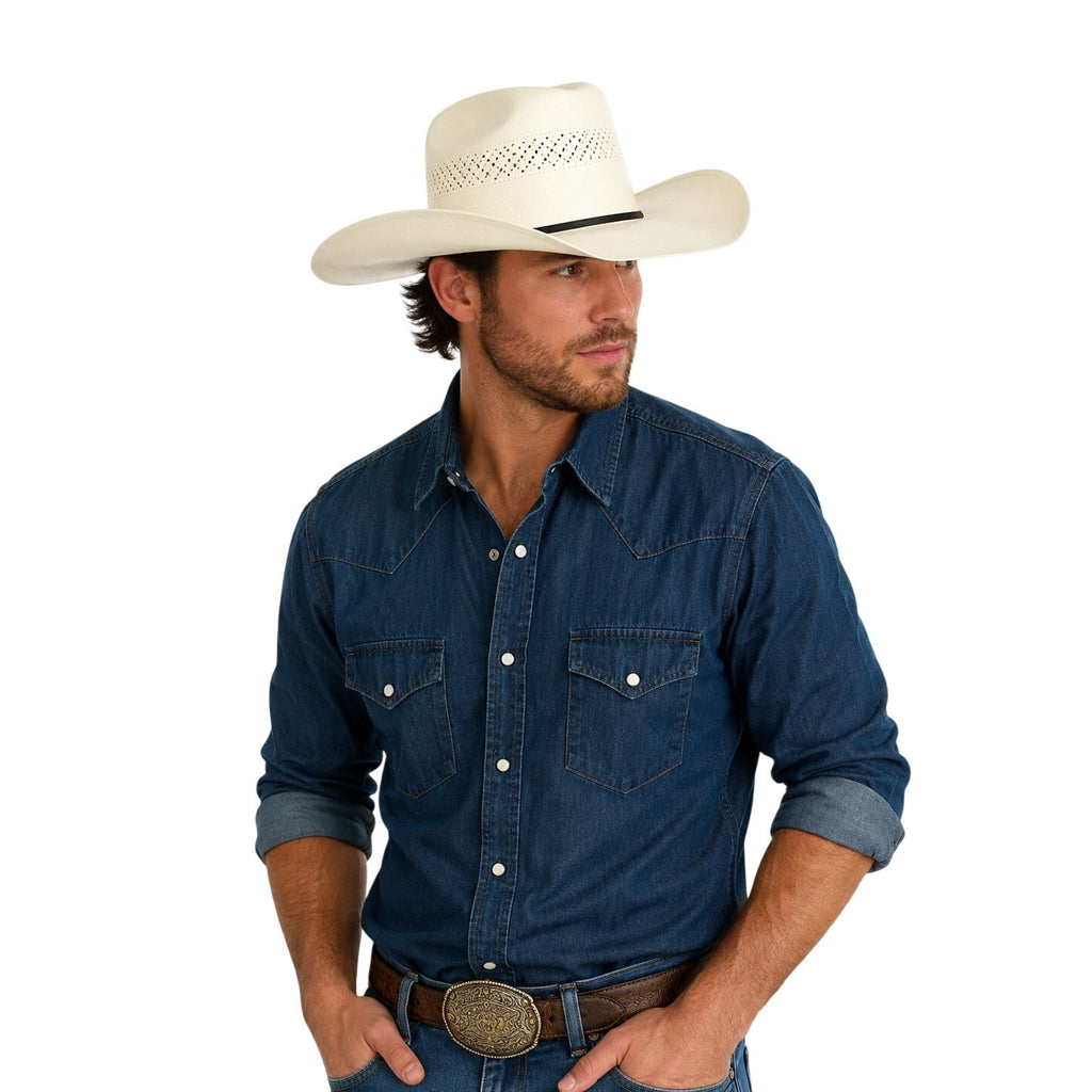 Vintage 90s Cowboy Canvas Western Cowboy Hat Cream White Vented Brim Adult Mens