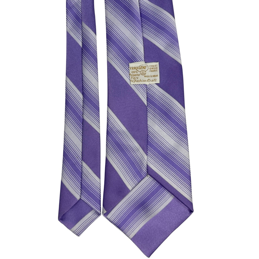 Vintage 70s Fashion Craft Lavender Striped Terylene Necktie 3.5”