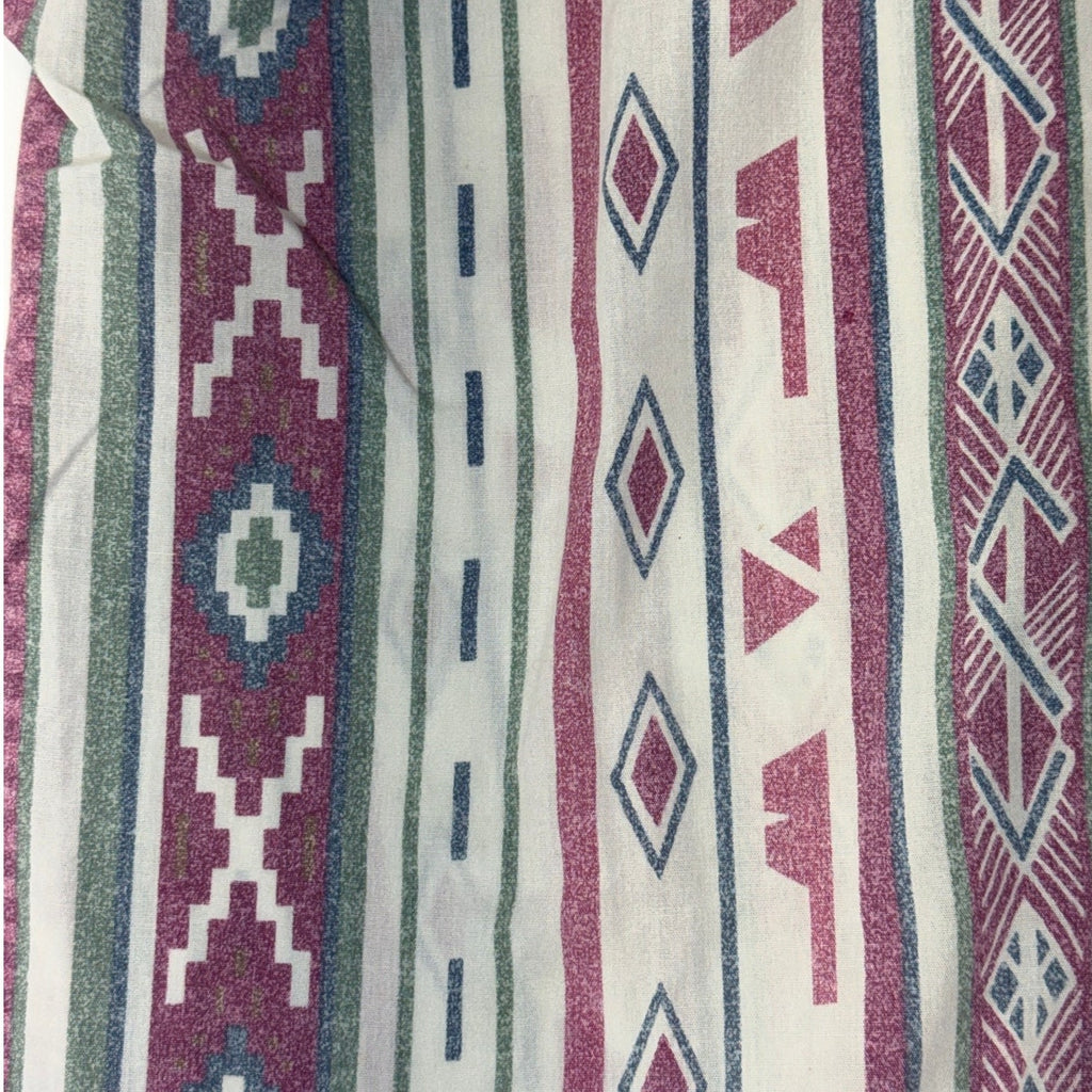 Vintage 90s Cabrais Geometric Tribal Cotton Button Front Blouse Women's Medium