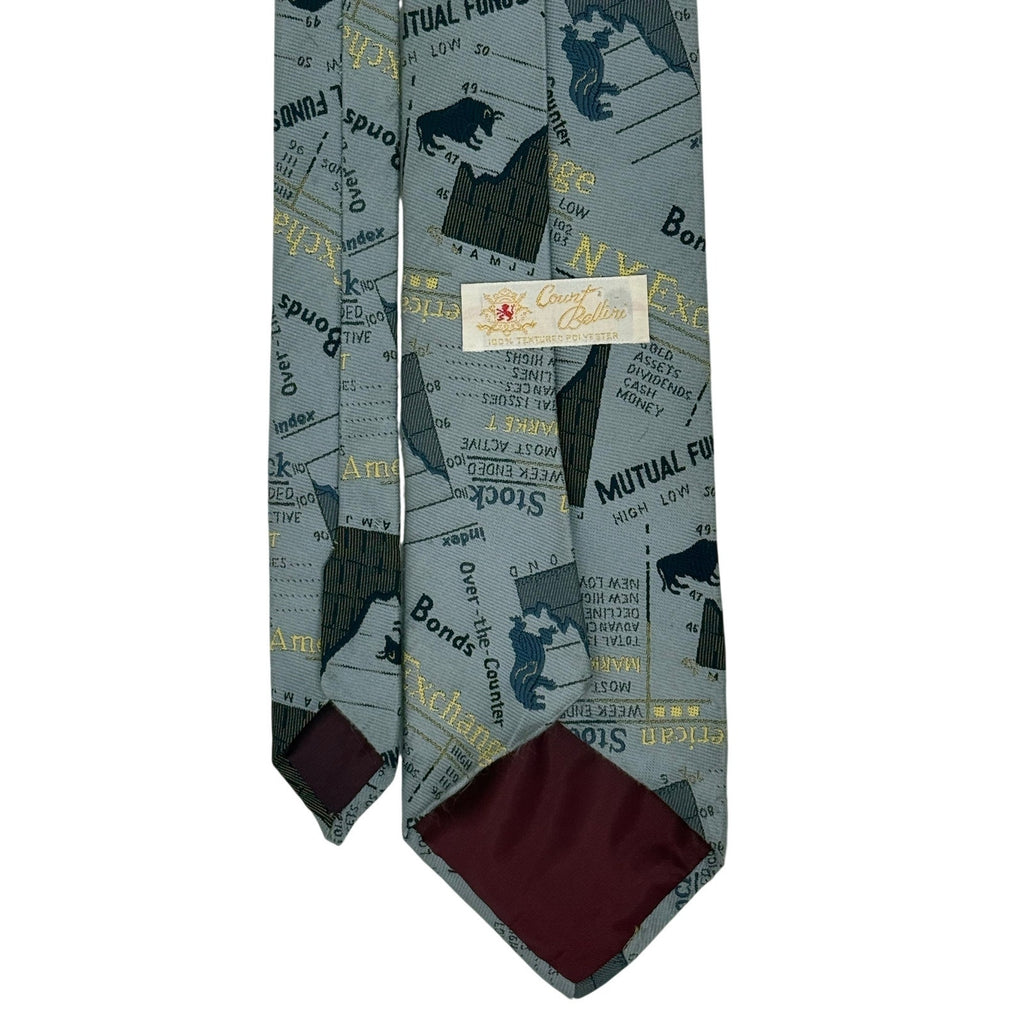 Vintage 80s Court Beltiri Abstract Tie Gray Blue Stocks Financial Wide 55"