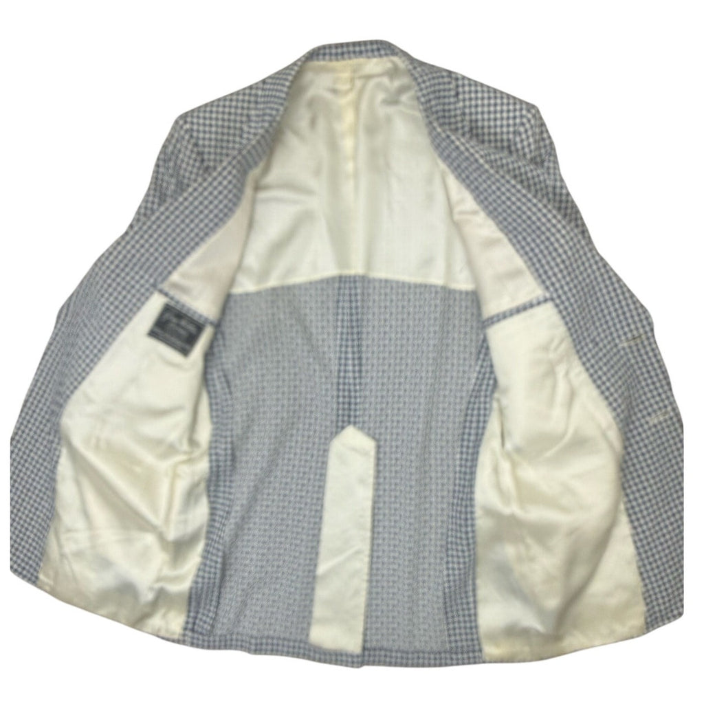 Vintage 70s Men's Large 42R Gray Hilton Navy White Check Blazer Sport Coat USA