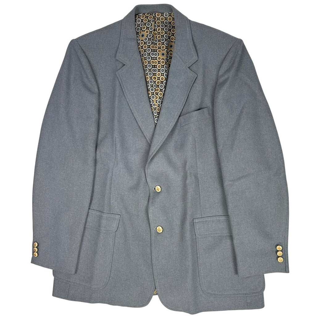 Vintage 1970s Knack Men's Gray Polyester Blazer Gold Crest Buttons 46L