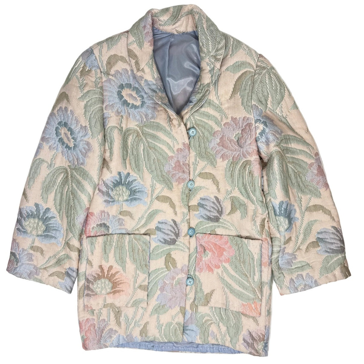 Vintage 80s Women's Medium Quilted Jacket Pastel Floral Cottagecore