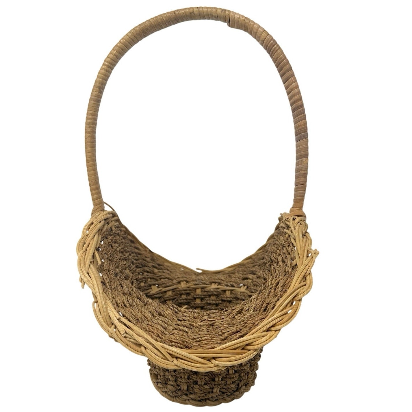 Vintage Wicker Pedestal Basket with Handle Rustic Farmhouse Decor