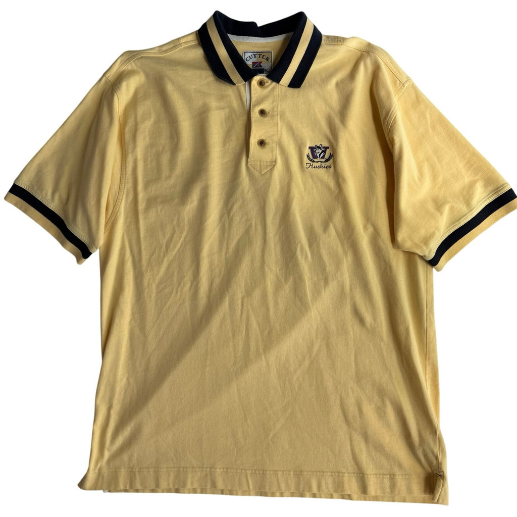 Vintage 90s WA Huskies Polo Shirt Men's XXL pale Yellow 100% Cotton Cutter Buck