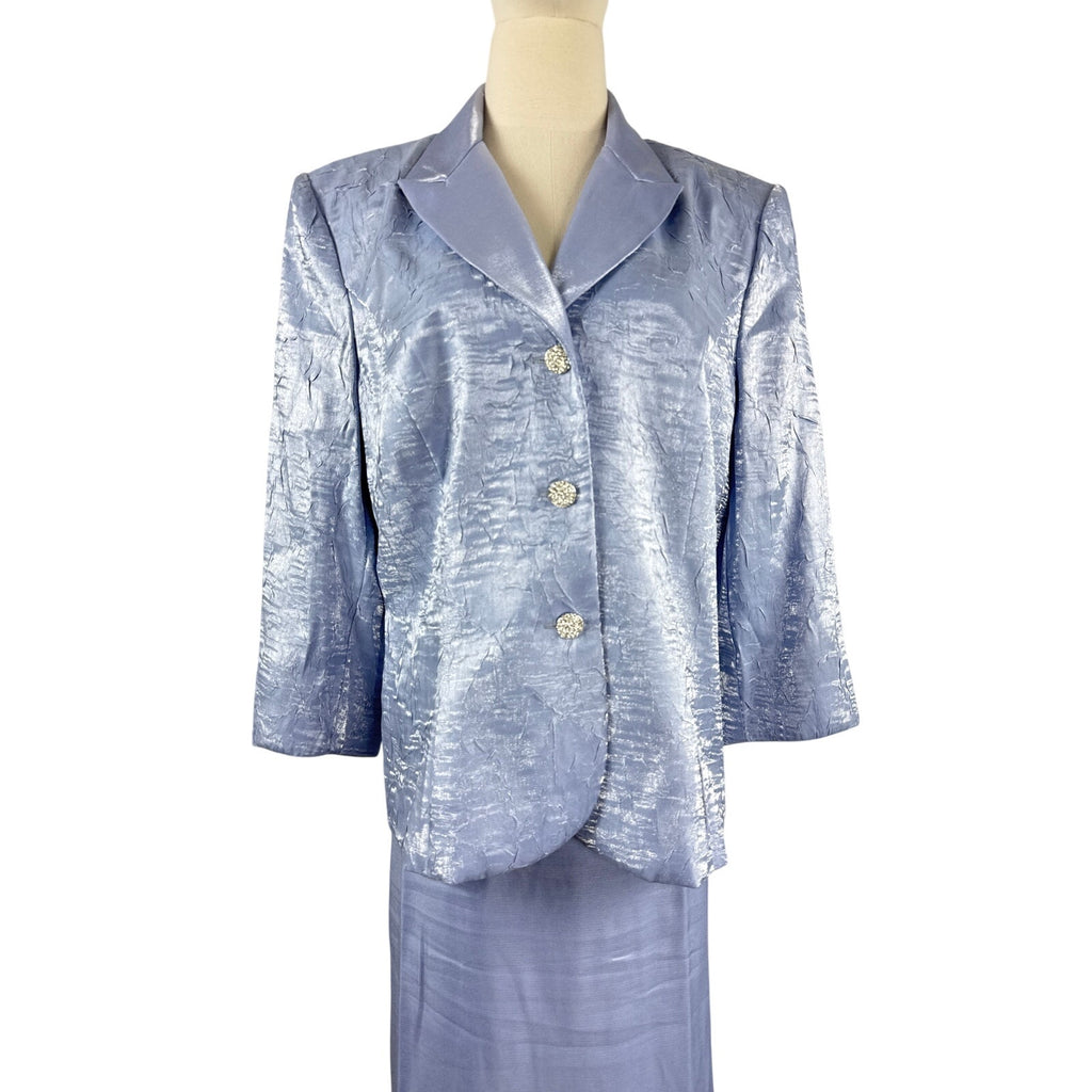 Vintage 80s Alex Lavender Skirt Suit Rhinestone Buttons Women’s Large USA