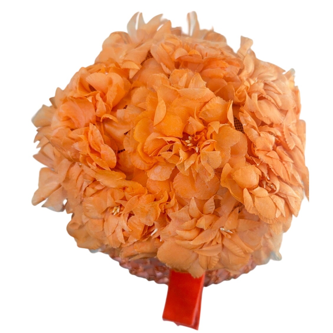 Vintage 1960s Orange Floral Raffia Straw Hat Velvet Ribbon Garden Party