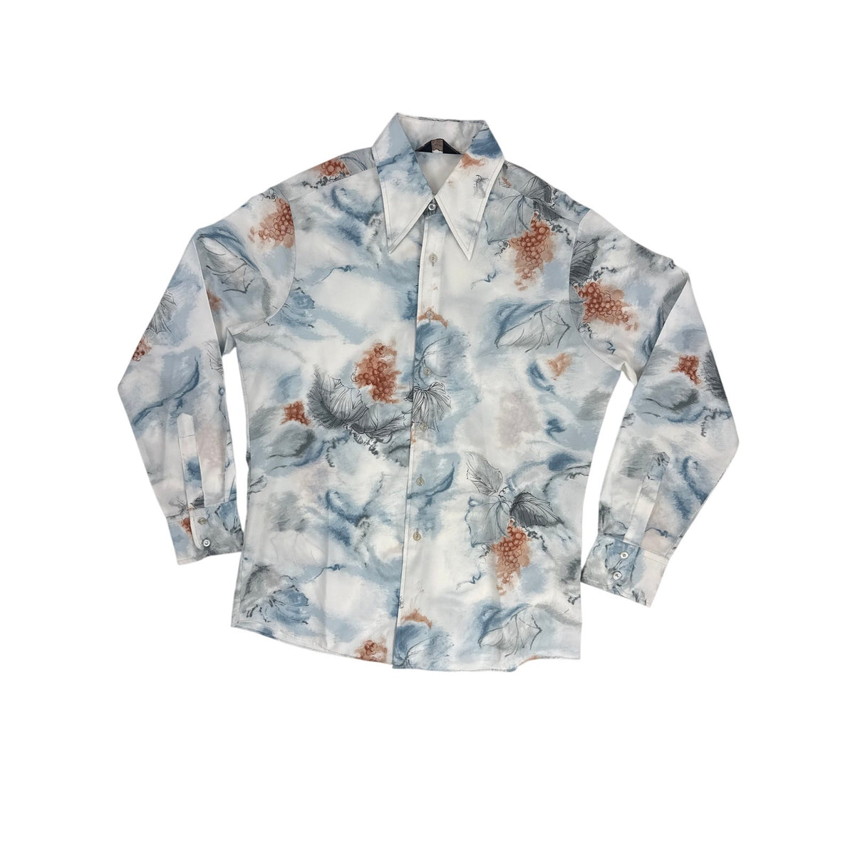 Vintage 70s Chemise Et Cie Blue Novelty Print Shirt Men's Large Long Sleeve