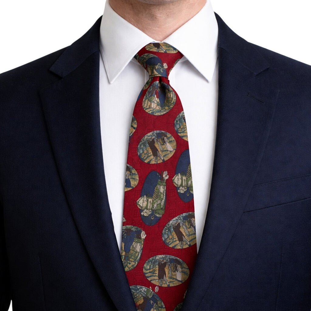 Vintage 90s John Ashford Golf Print Silk Tie Made USA Classic Novelty