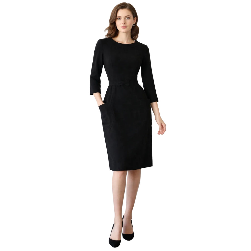 Vintage 60s Women's Small Black Wool Sheath Dress Koret Belted Pockets