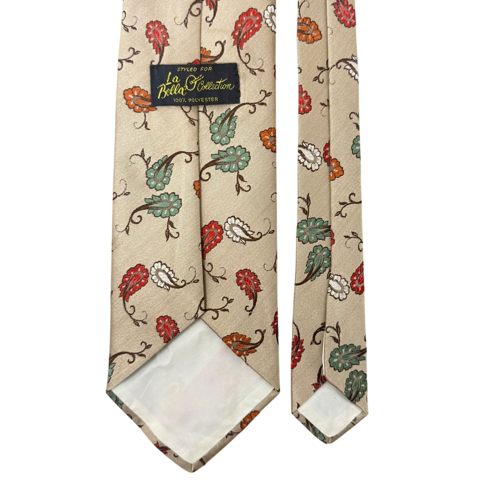 Vintage 70s La Bella Collection Taupe Faux Paisley Polyester Wide Tie