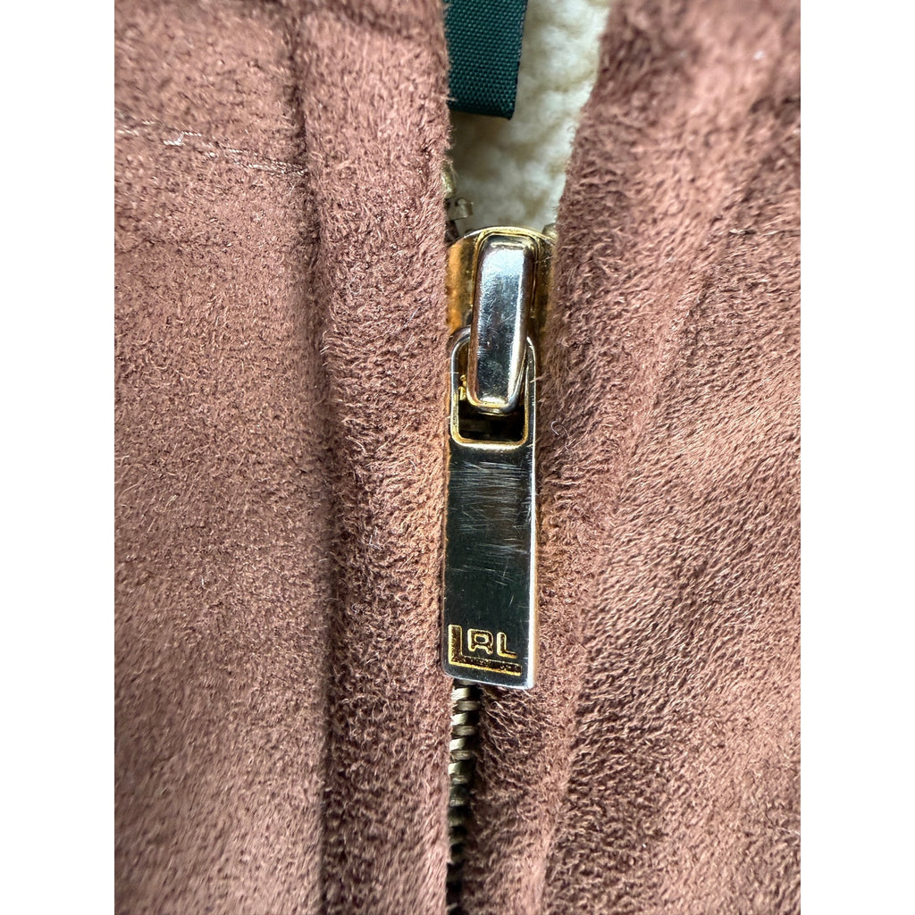 Vintage 90s Lauren Ralph Lauren Womens M Brown Faux Suede Sherpa Hooded Vest
