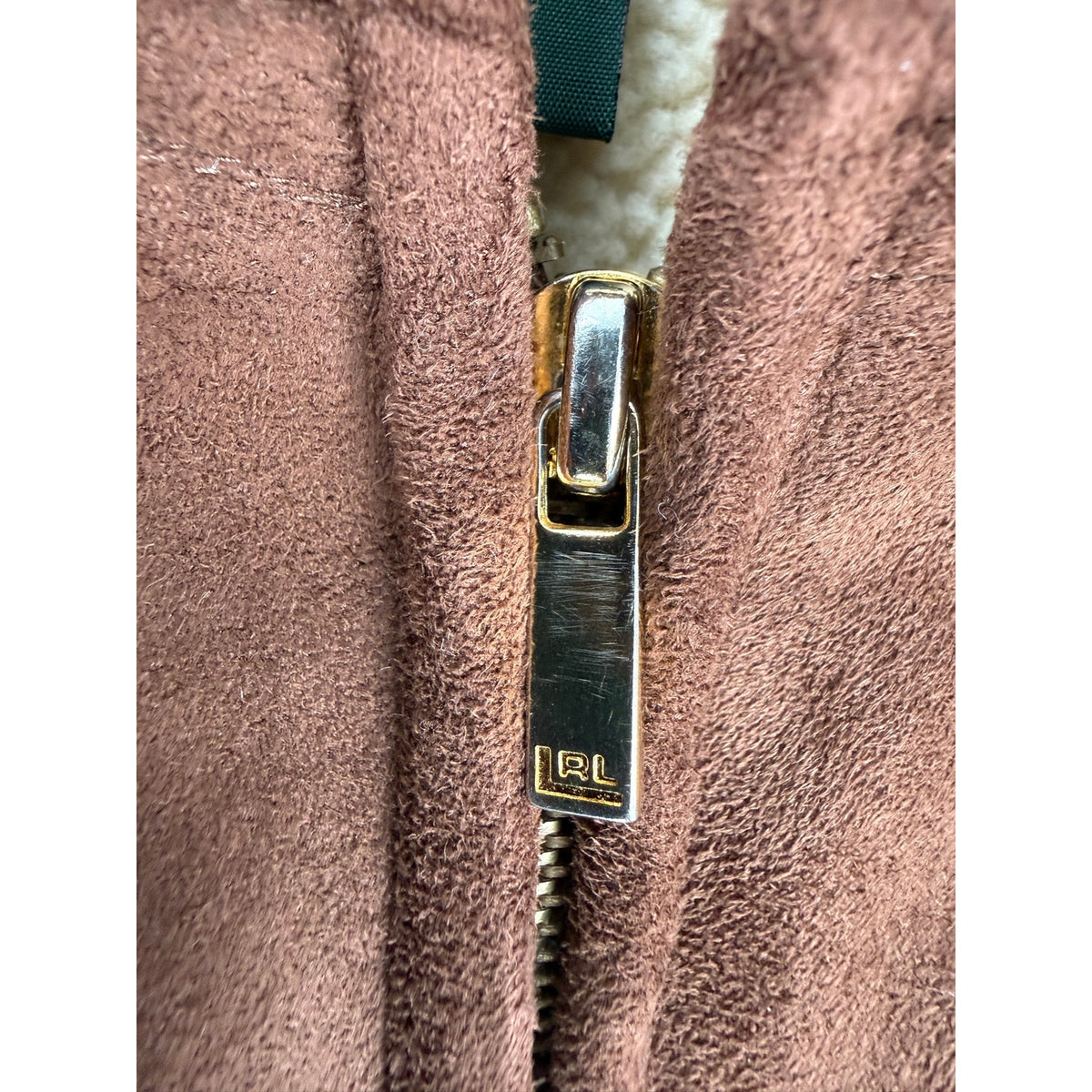 Vintage 90s Lauren Ralph Lauren Womens M Brown Faux Suede Sherpa Hooded Vest
