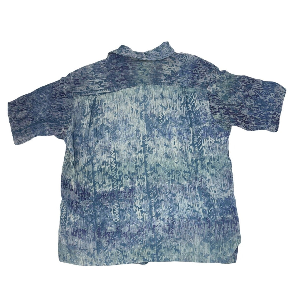 Vintage 90s Jungle Storm Crinkle Cotton Abstract Camp Shirt Men's Large Blue