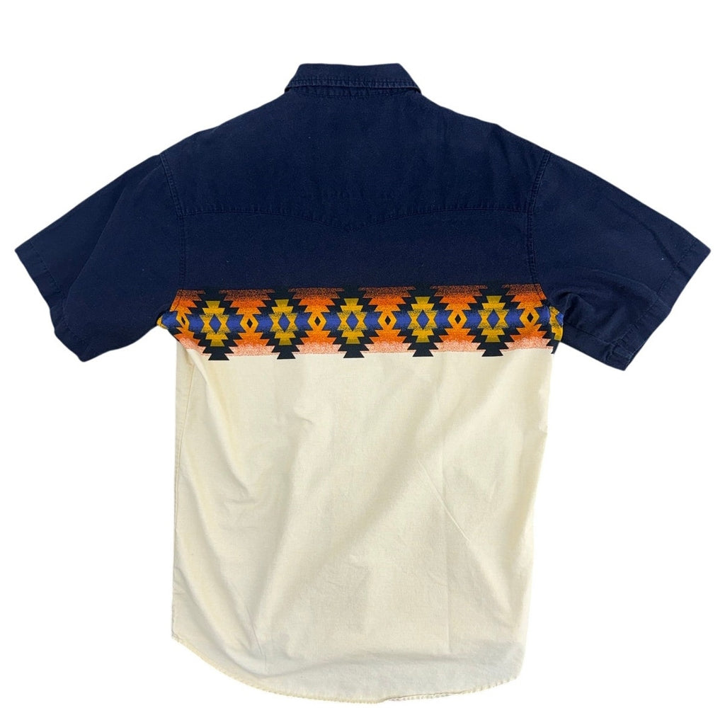 Vintage 90s Wrangler Rustler Western Aztec Snap Shirt Mens LT Cotton Blend