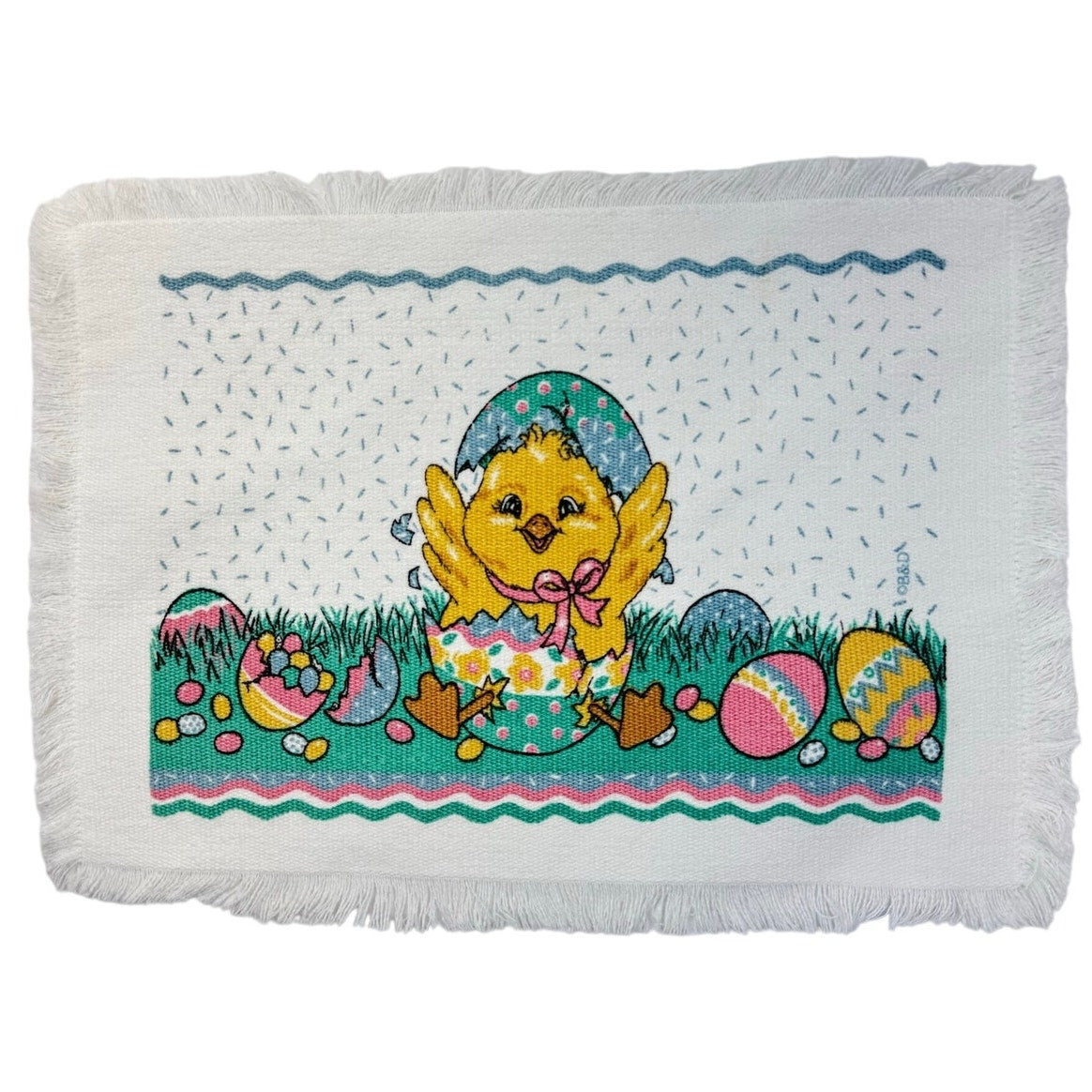 Vintage 80s Easter Chick Quilted Placemats Set of 5 Spring Table Mats
