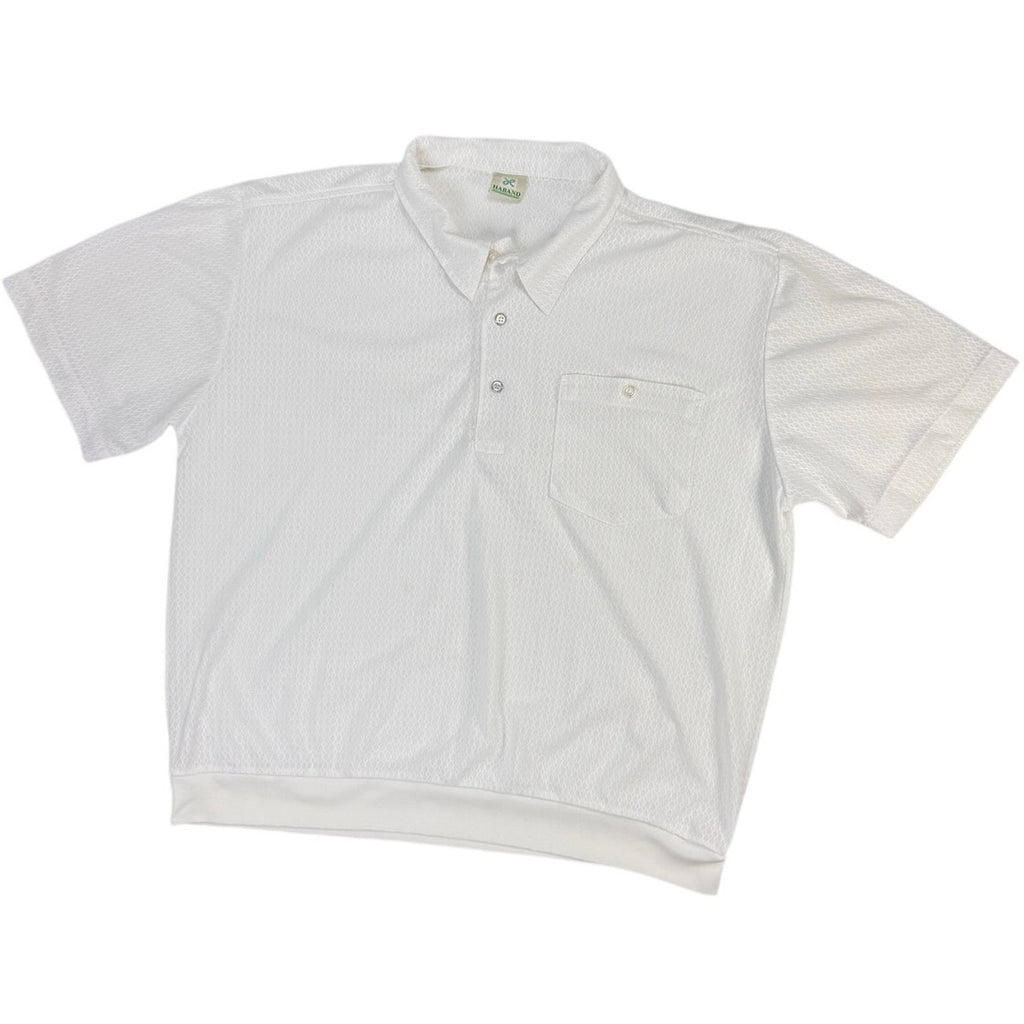 Vintage 80s Haband Mens White Mesh Polo Shirt Banded Hem Chest Pocket