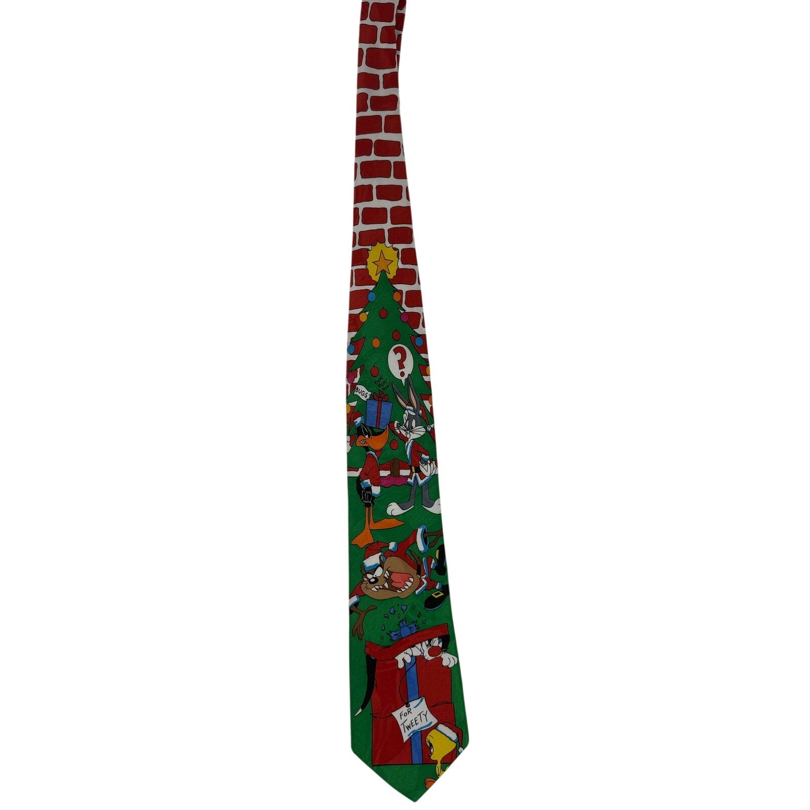 Vintage 90s Looney Tunes Christmas Tie Tweety Tasmanian Devil Holiday