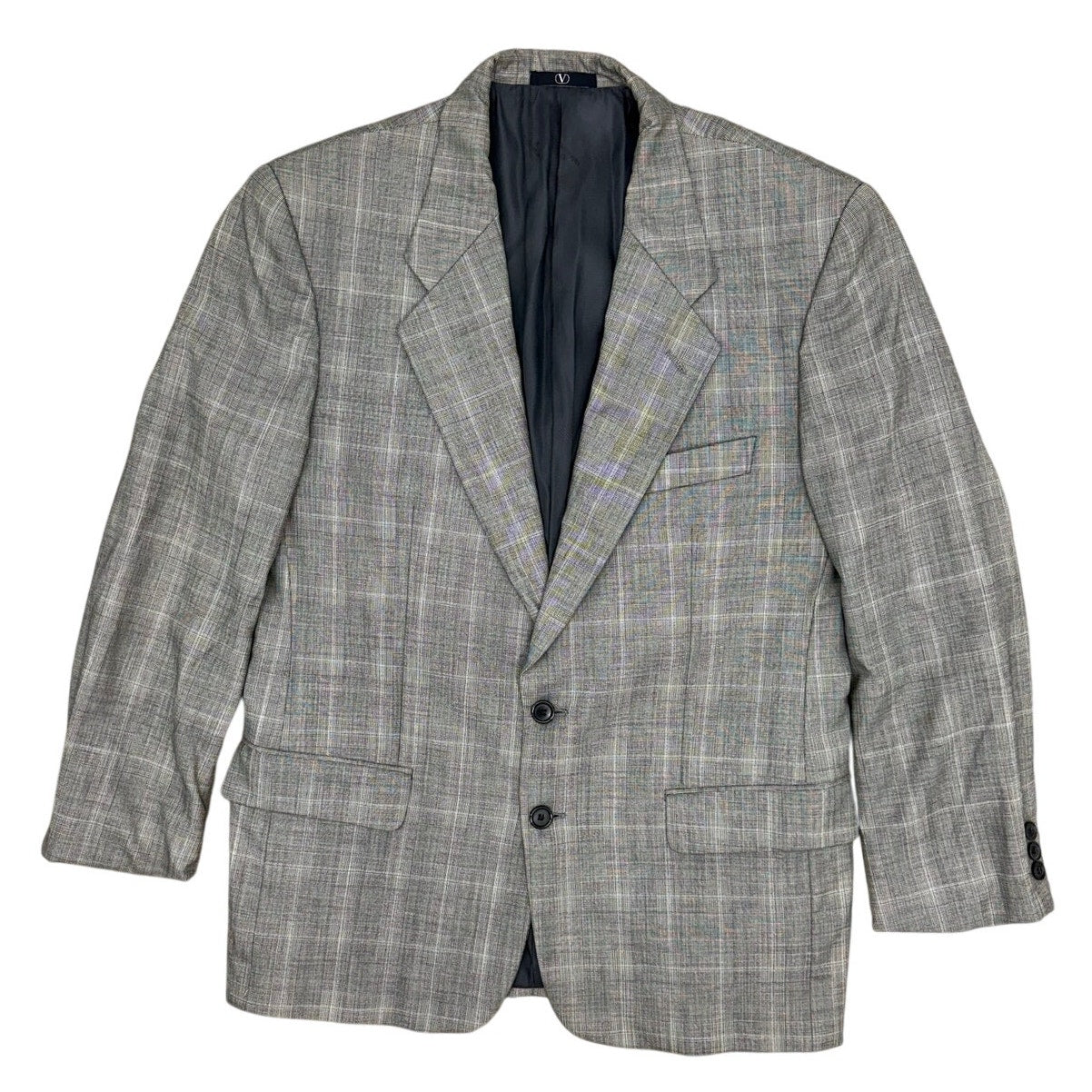 Valentino Uomo Mens Gray Windowpane Wool Blazer Sport Coat 42R Vintage
