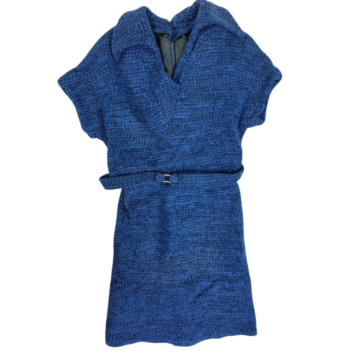 Vintage 60s Blue Acrylic Knit Belted Mod Sheath Dress Women’s XS