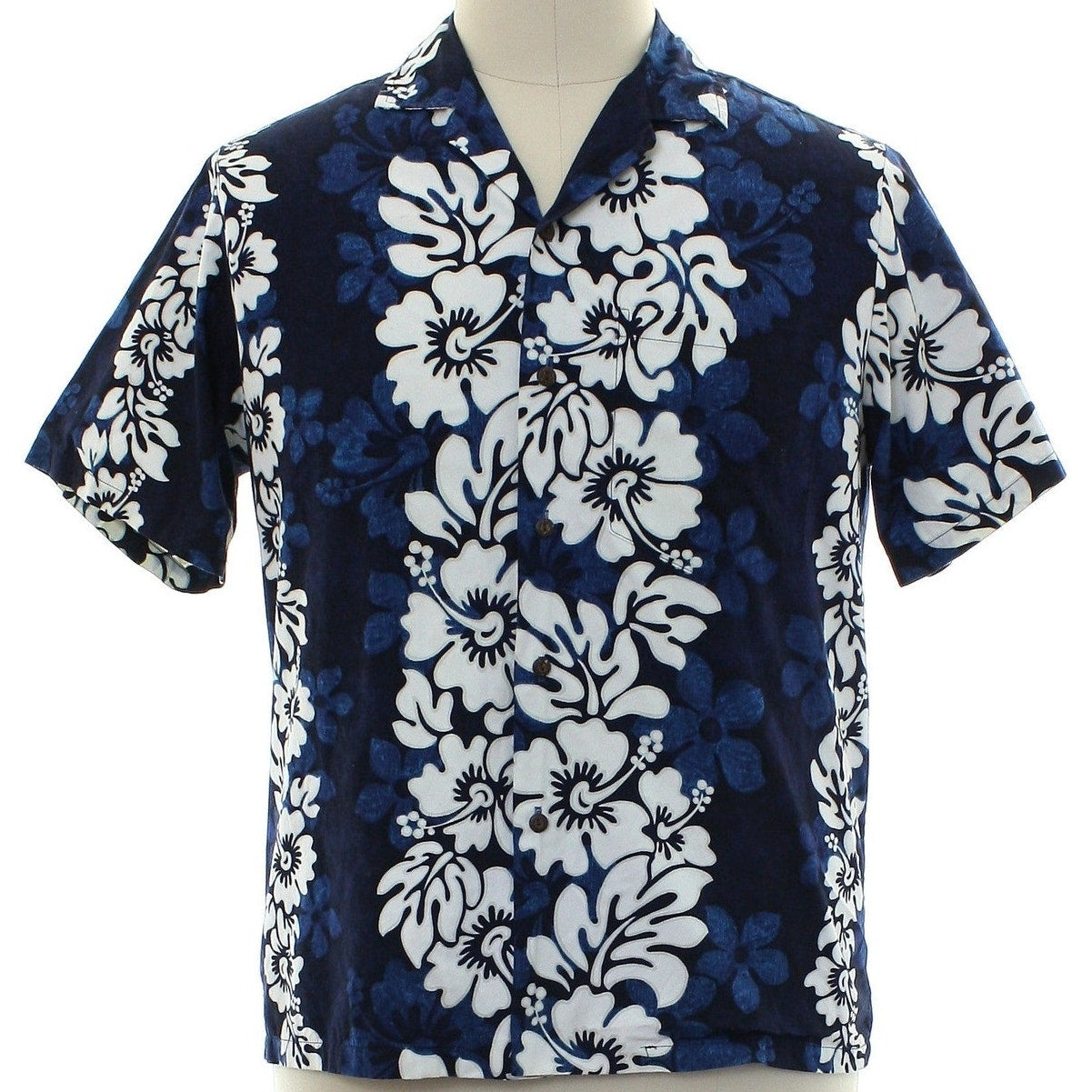 Vintage 90s Hawaiian Shirt Men's Medium Blue White Floral Cotton Aloha