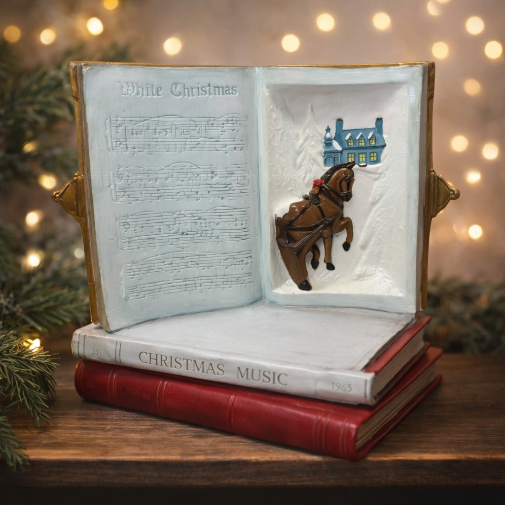 Vintage 80s Christmas Decoration 1985 Care Inc Resin Christmas Book Display