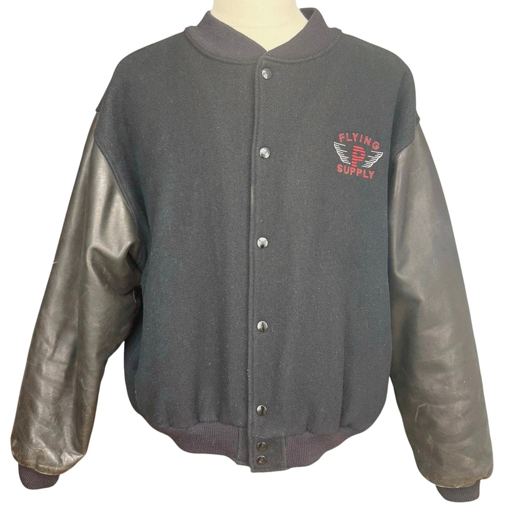 Vintage 80s Flying Leather Wool Bomber Jacket Men's XXL USA Flying P Supply
