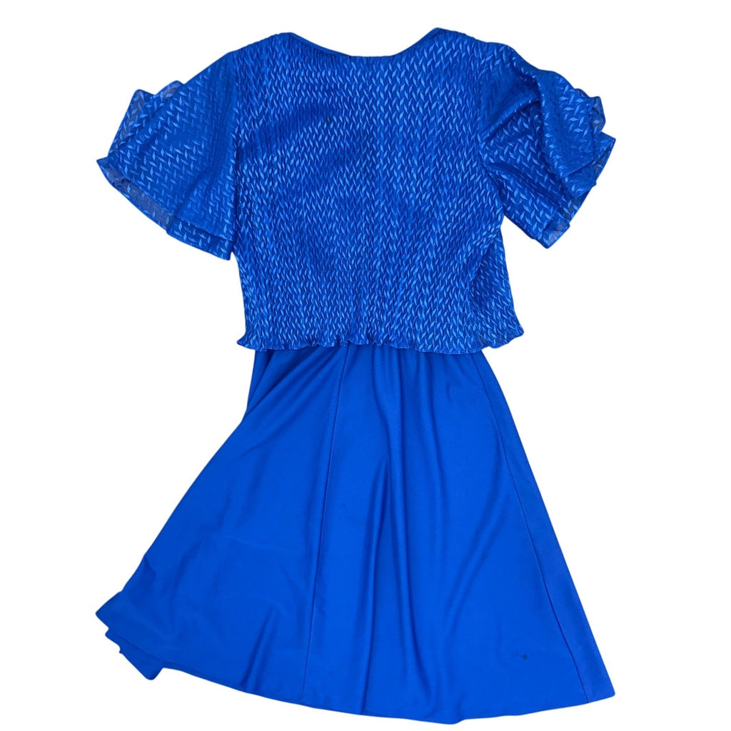 Vintage 70s Women's Small Jenny Blue Pleated Overlay Dress Disco Midi USA