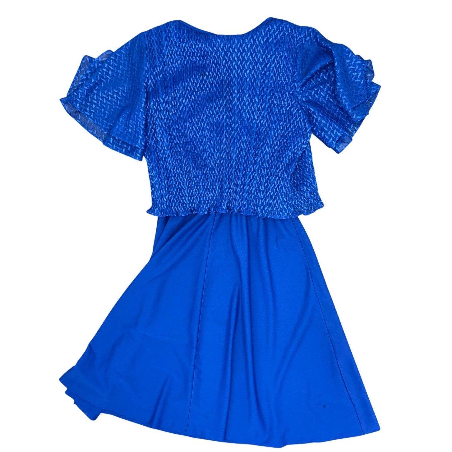 Vintage 70s Women's Small Jenny Blue Pleated Overlay Dress Disco Midi USA