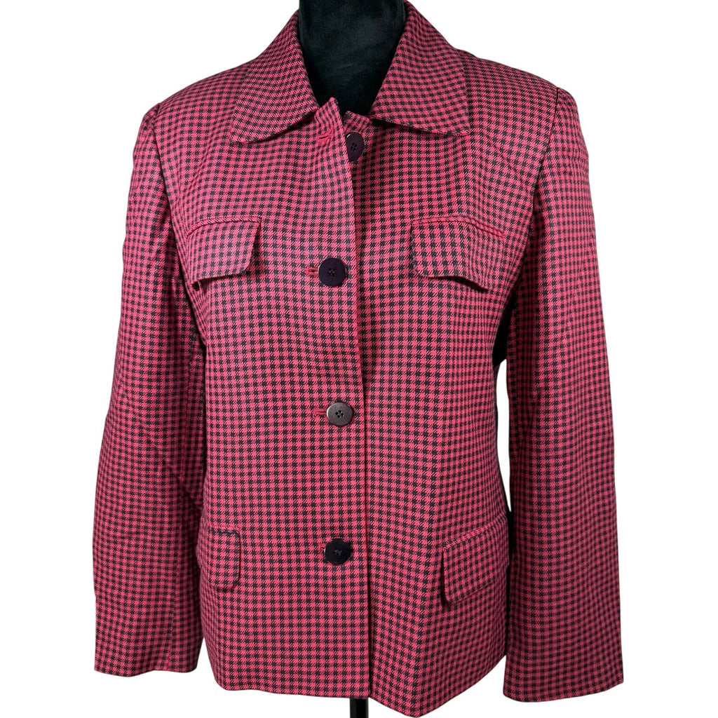 Vintage 90s Women's 12P Pink Houndstooth Blazer Jacket USA Made Rayon