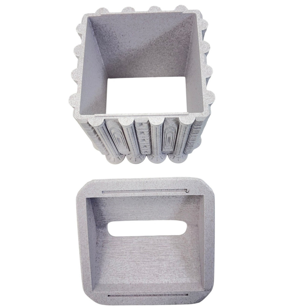 Greek Temple Tissue Box Cover Holder Resin Decorative Square Gray Removable Lid
