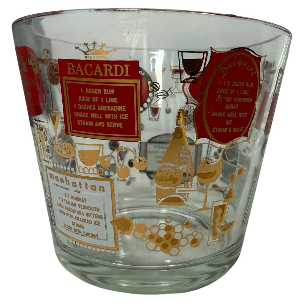 Vintage Jeannette Cocktail Ice Bucket 6” Barware Red & Gold Mid-Century Style