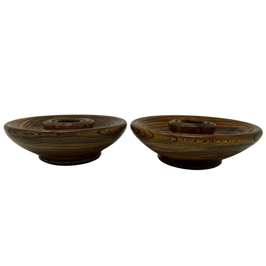 60s Wooden Candle Holders Pair Sculptural MCM Decor