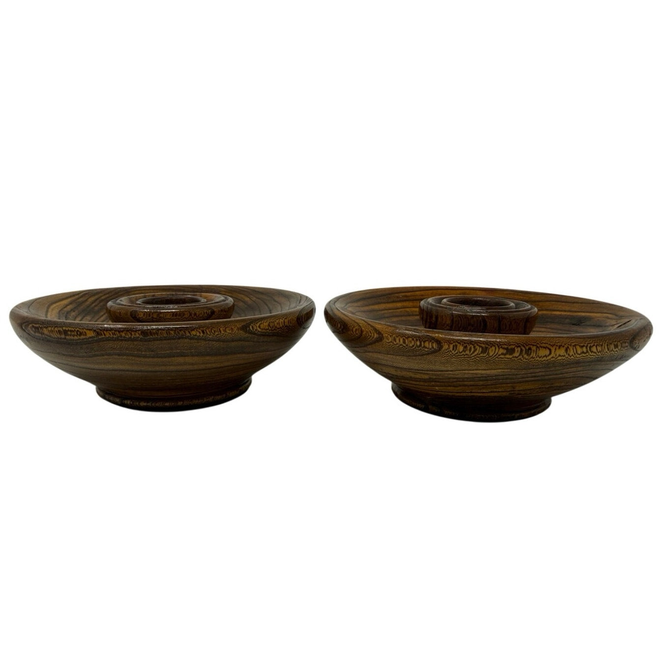 60s Wooden Candle Holders Pair Sculptural MCM Decor