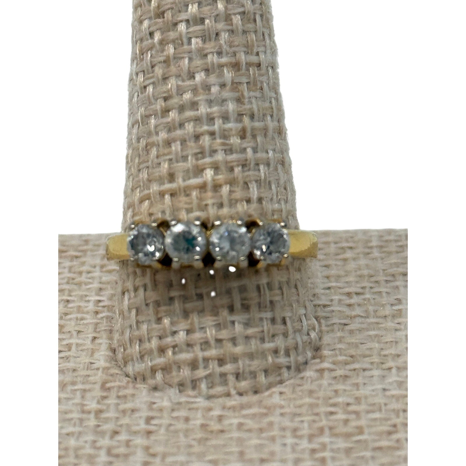 Vintage 90s Korea Gold Tone Rhinestone Ring Size 6 Four Stone Band