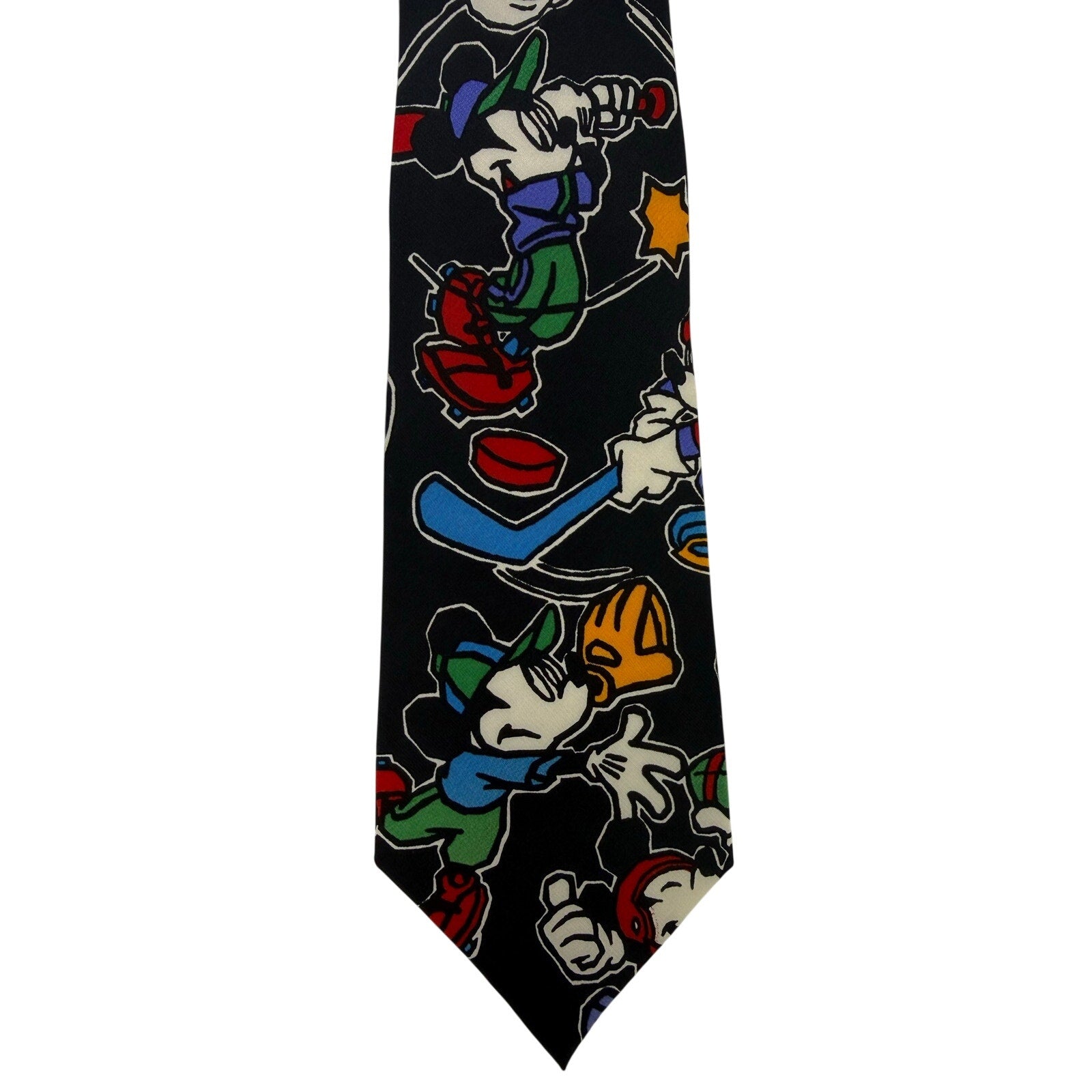 Vintage 90s Disney Mickey Mouse Sports Silk Tie Balancine Korea 58.5" Novelty