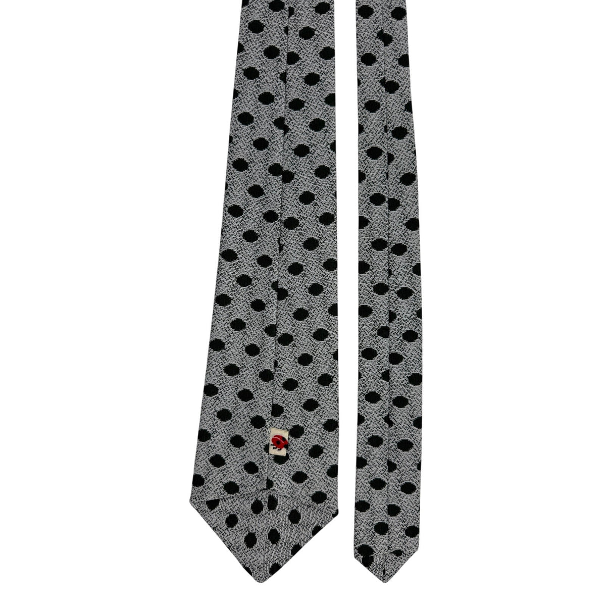 Vintage 70s Ladybug Label Green White Geometric Wide Polyester Tie