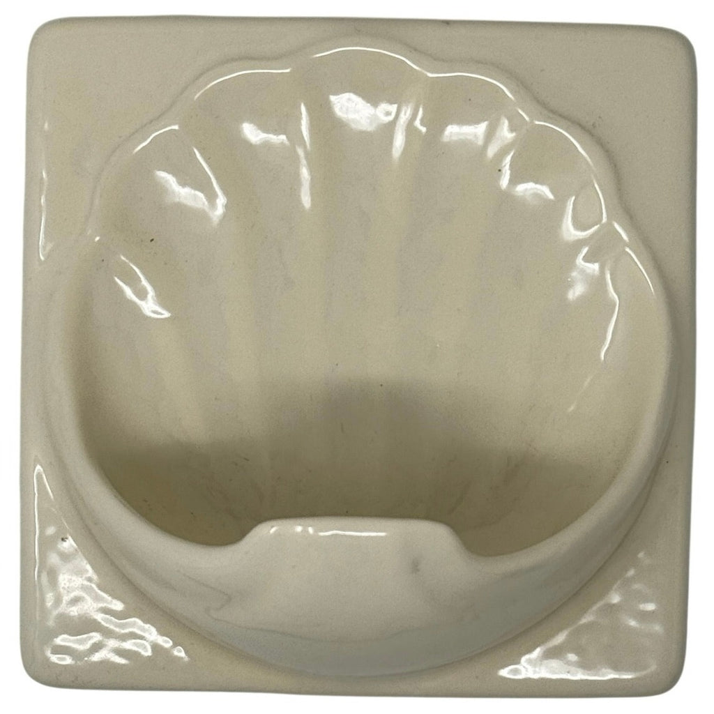 Vintage 60s Off White Shell Soap Dish Wall Mount Ceramic Drain Hole USA