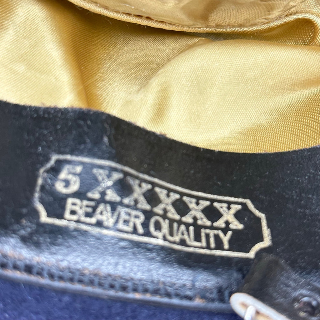 Vintage 5X Beaver Quality Navy Fur Felt Western Fedora Hat Chin Strap