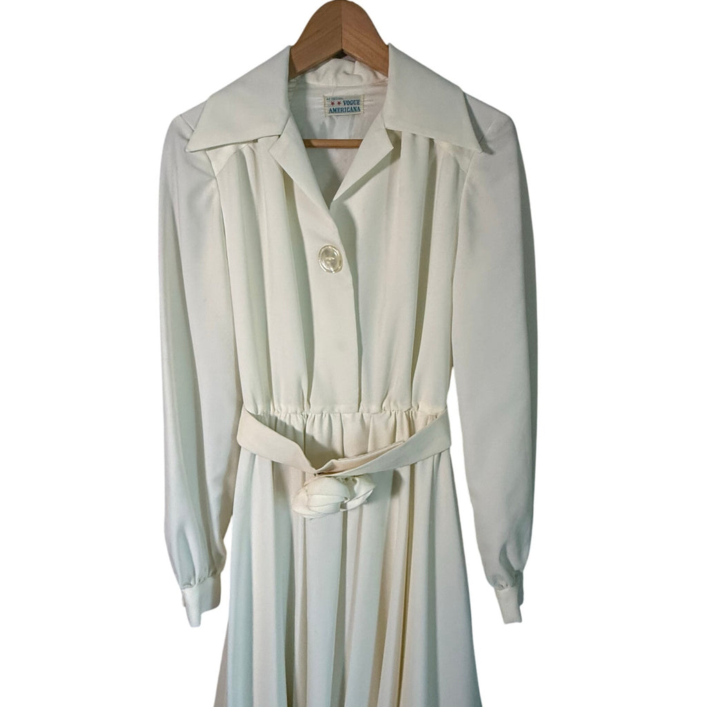 Vintage 70s Women's XS Maxi Dress Rosette Vogue Americana Cream Belted