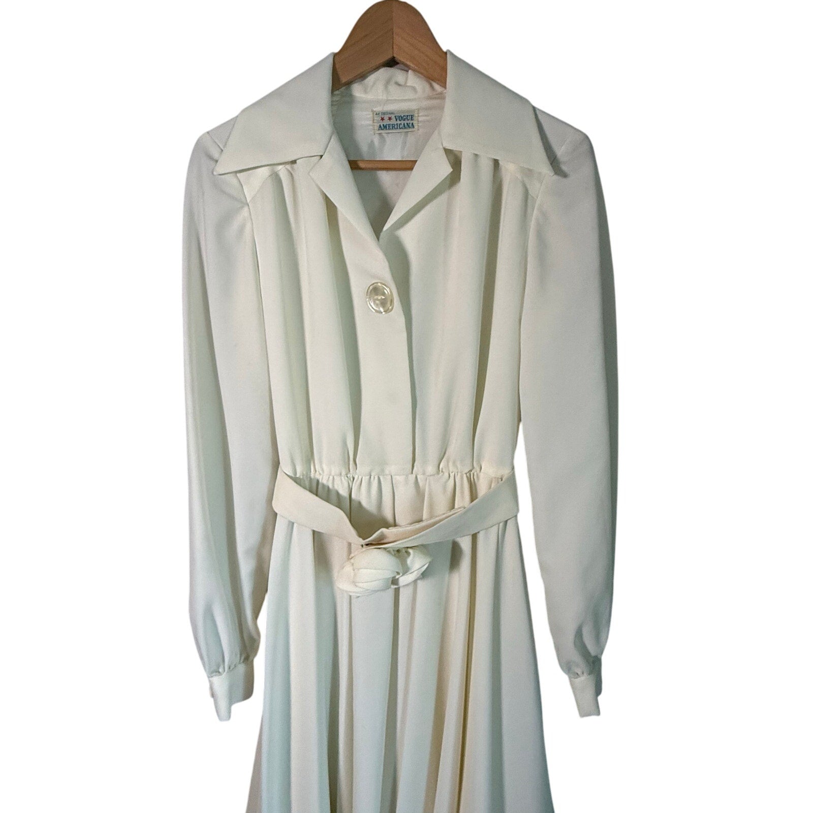 Vintage 70s Women's XS Maxi Dress Rosette Vogue Americana Cream Belted