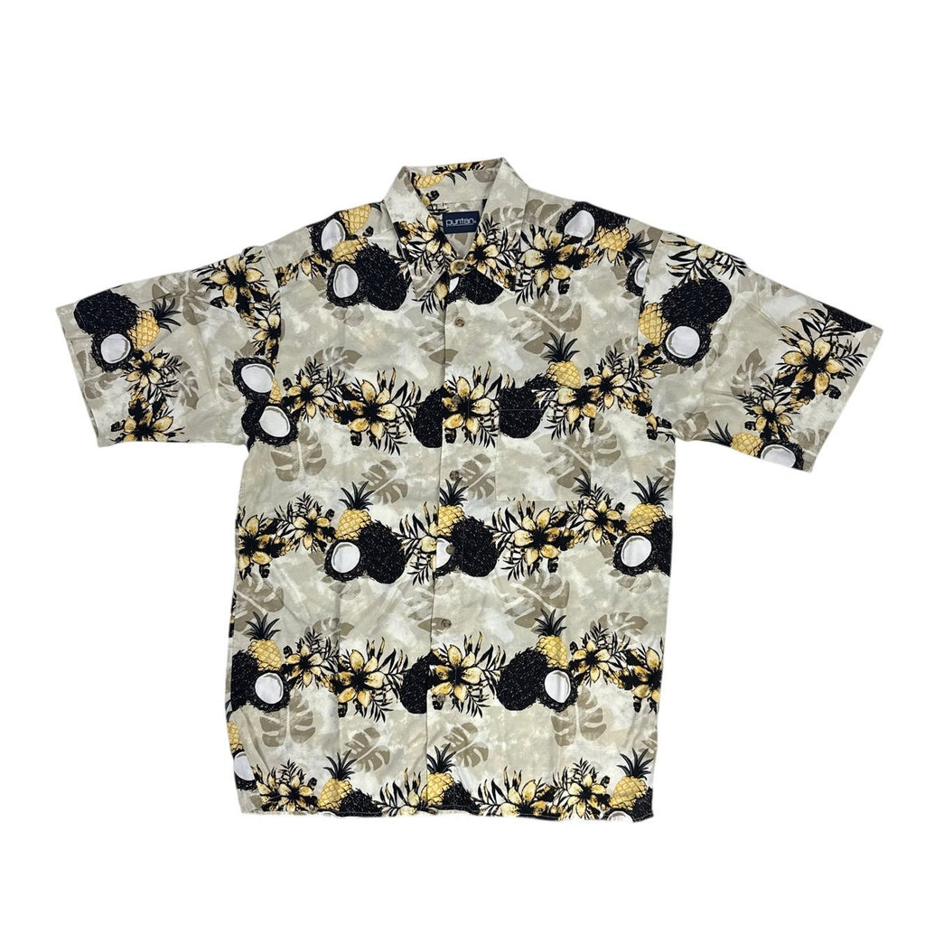 Vintage 90s Puritan Beige Pineapple Rayon Hawaiian Shirt Men’s Medium