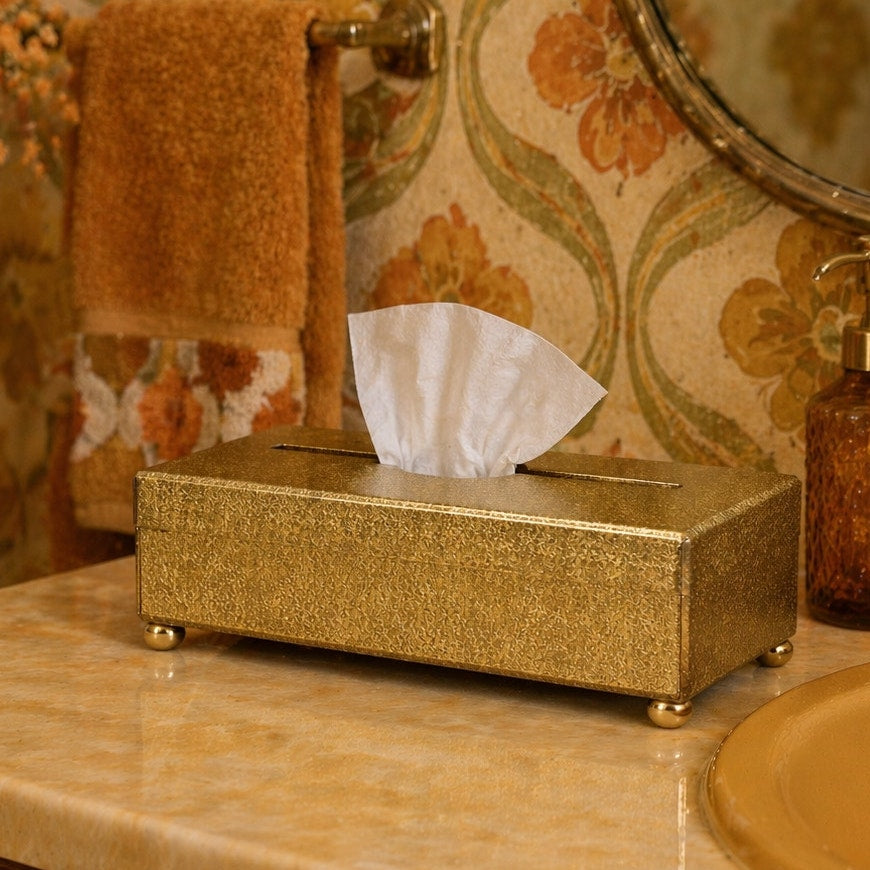 Vintage 70s Crossman Los Angeles Gold Sparkle Tissue Box Cover