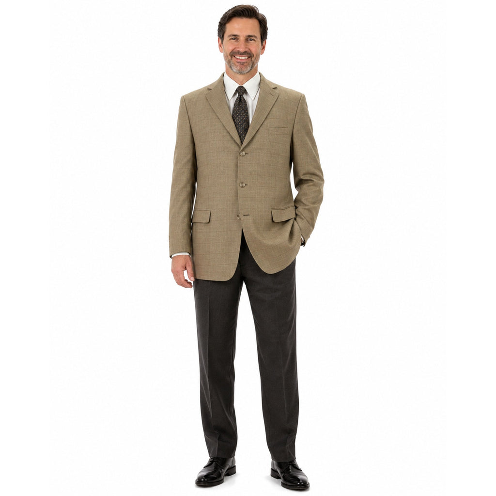 Vintage 90s Oleg Cassini Tan Check Wool Blend Sport Coat Blazer Men's 46R
