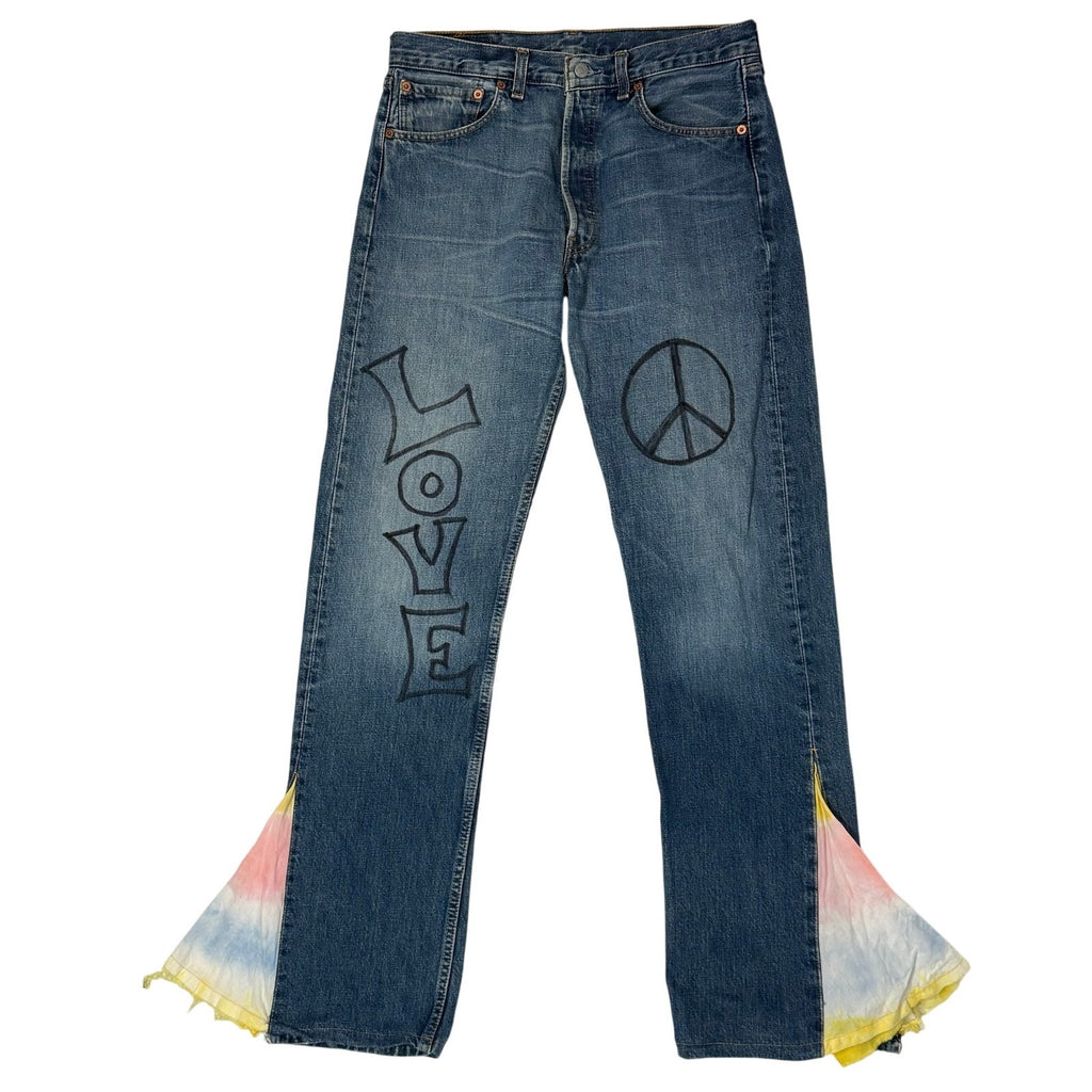Vintage 90s Levi’s 501 Denim Jeans 32x34 Peace Love Freedom Tie Dye