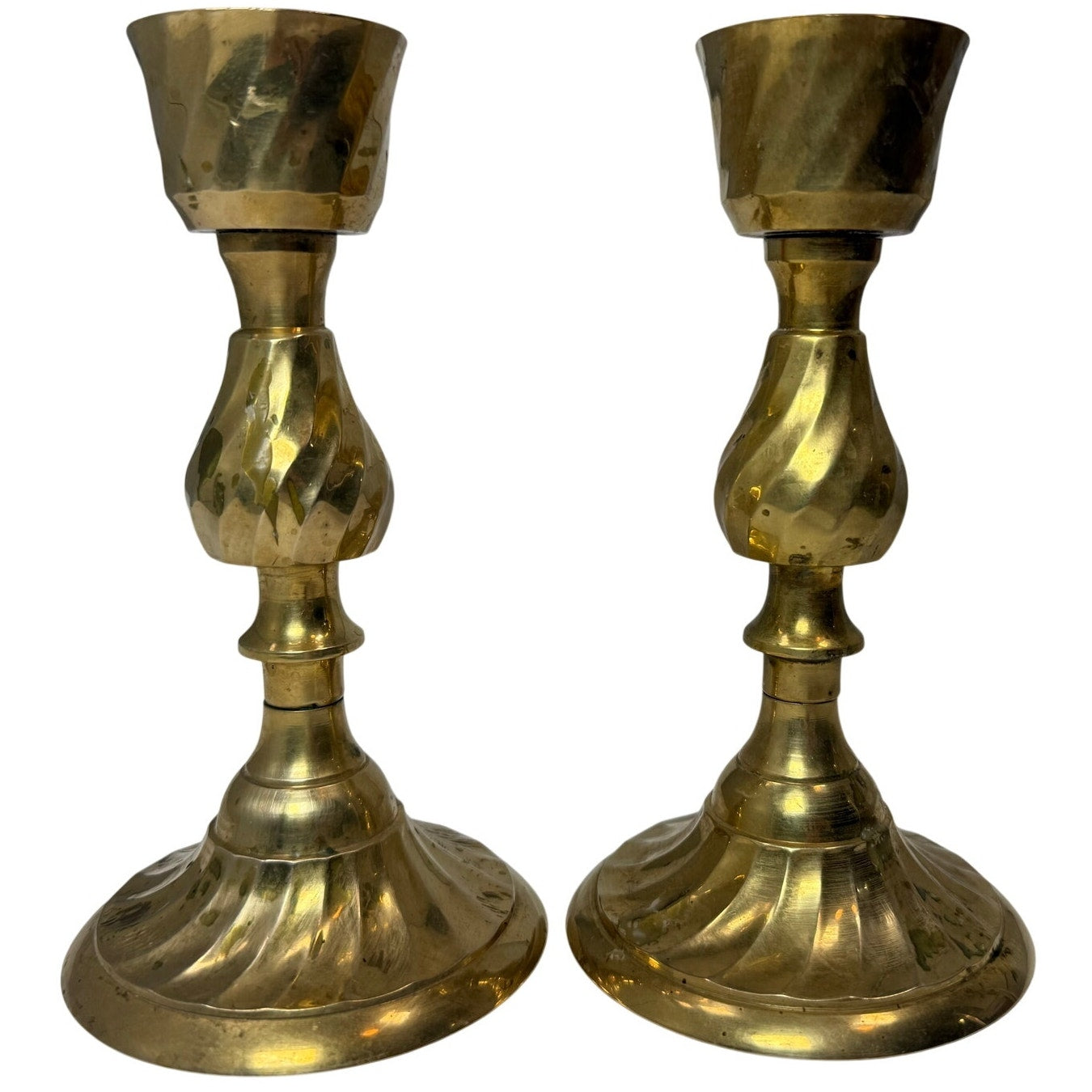 Vintage 80s Gold Brass Candlestick Holders Set of 2 Made in India 7.25"