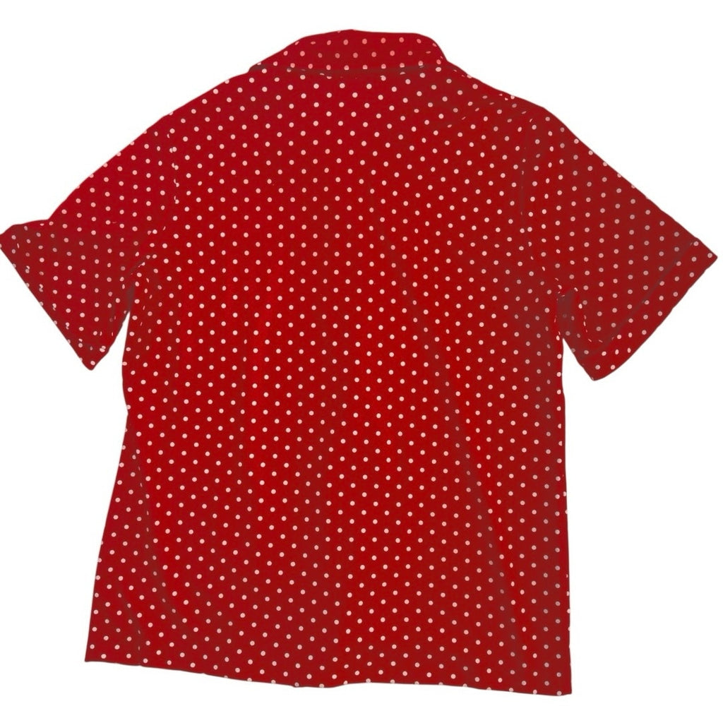 Vintage 70s Red White Polka Dot Knit Blouse Short Sleeve Button Front