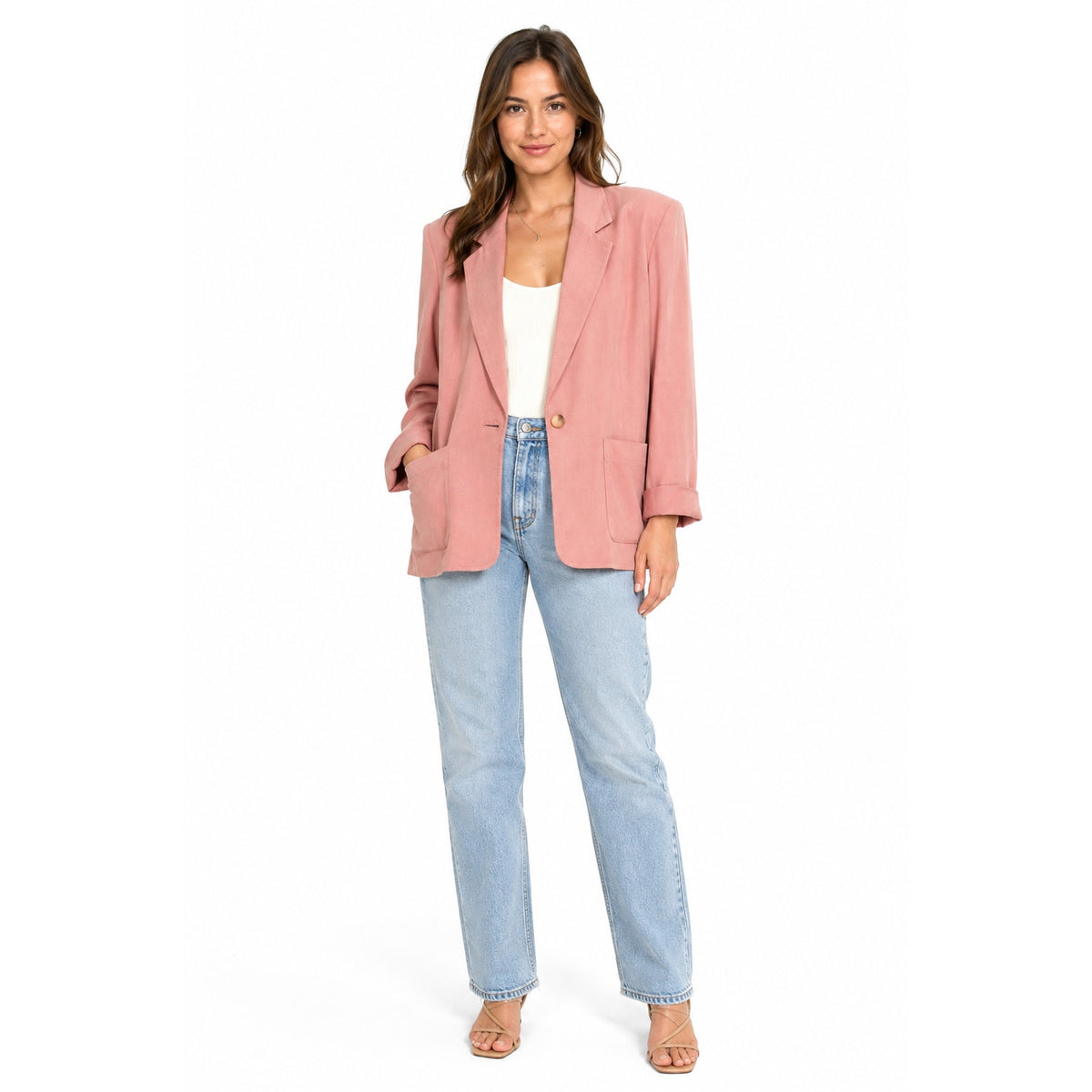 Vintage 80s Premier Collection Salmon Pink Rayon Blazer Jacket Womens Medium