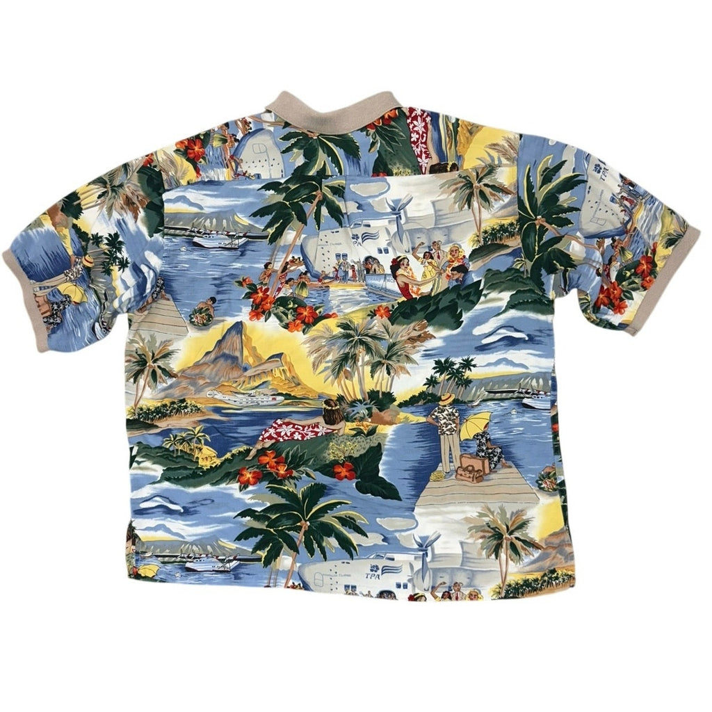 Vintage 90s Men's XL Reyn Spooner Hawaiian Polo Shirt Rayon Hula Dancer Island